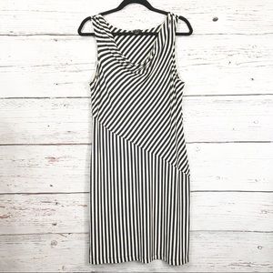 Ann Taylor Black Striped Draped Neck Jersey Dress